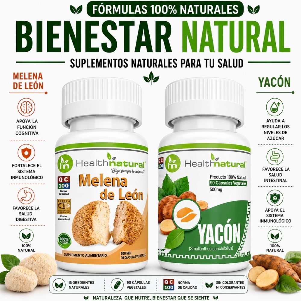 MELENA DE LEÓN HEALTHNATURAL 500MG Y YACÓN HEALTHNATURAL 500MG