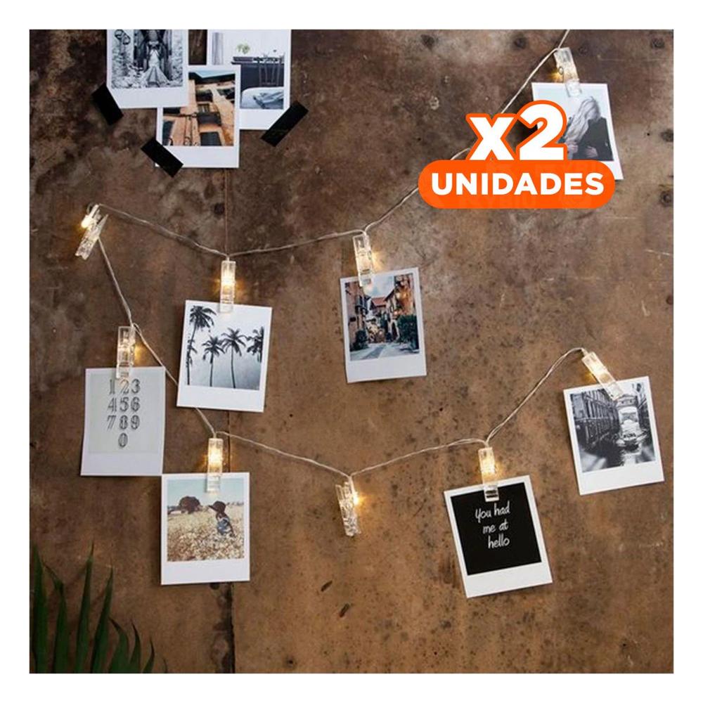 Pack2 Luminaria Led Con 20 Clips Para Fotos 3 Metros Para Sala Y Comedor YPapel Regalo