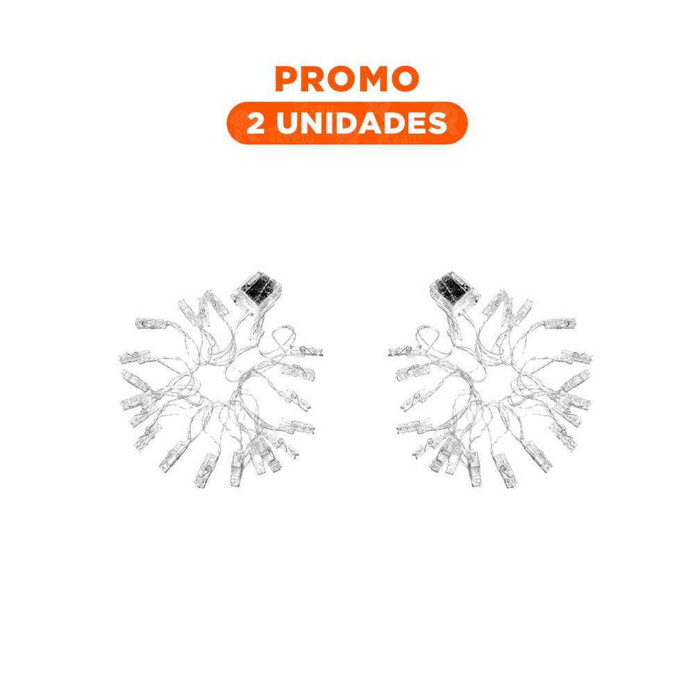 Pack2 Cadena Led Con 20 Clips Para Fotos 3 Metros Para Ambiente Festivo