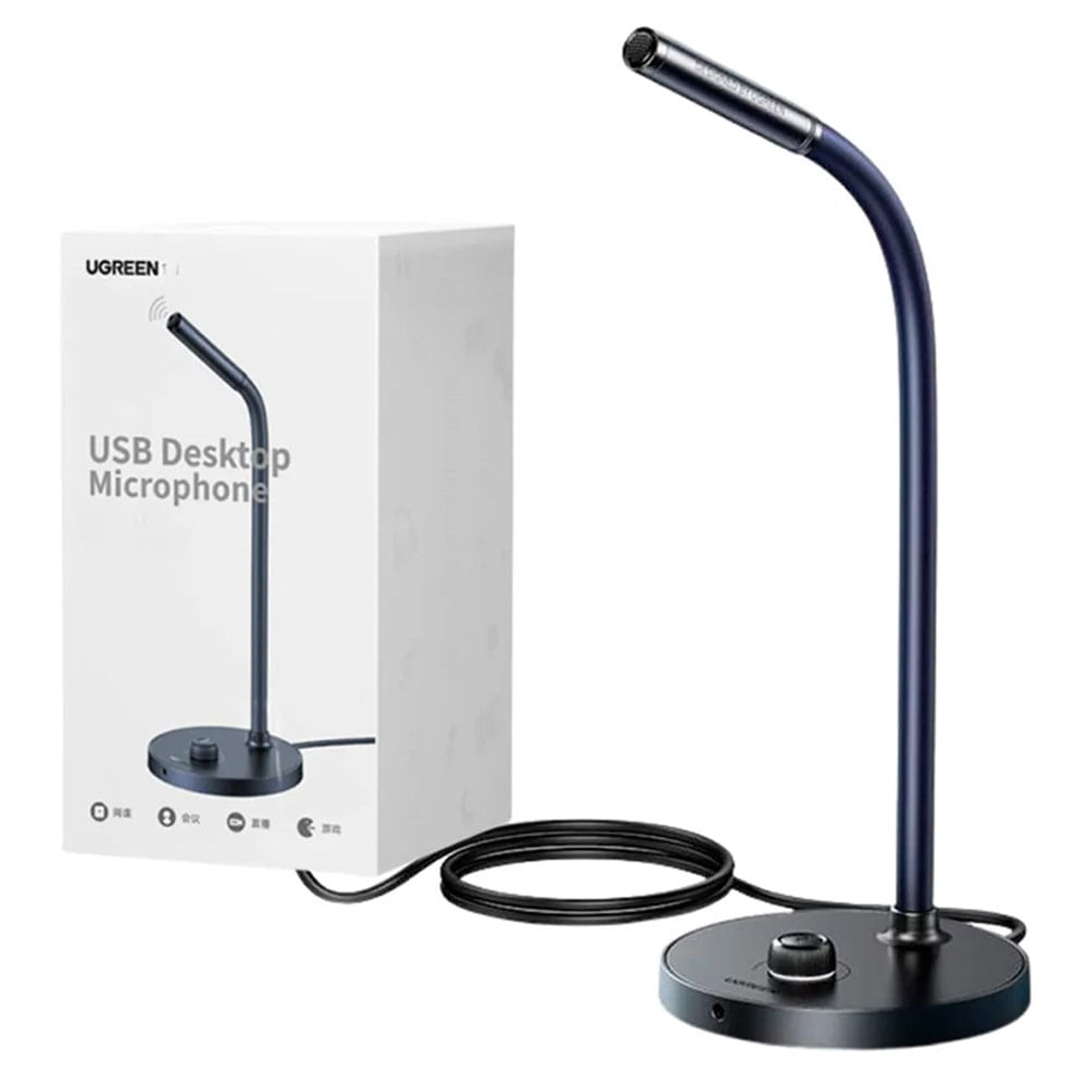 Micrófono de Escritorio USB UGREEN Cancelación de Ruido Cuello Flexible 360grados Mute Rápido PC Mac