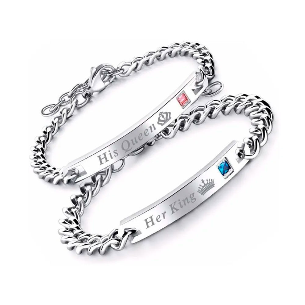 Pulseras De Pareja Acero Inoxidable His Queen Her King Amor