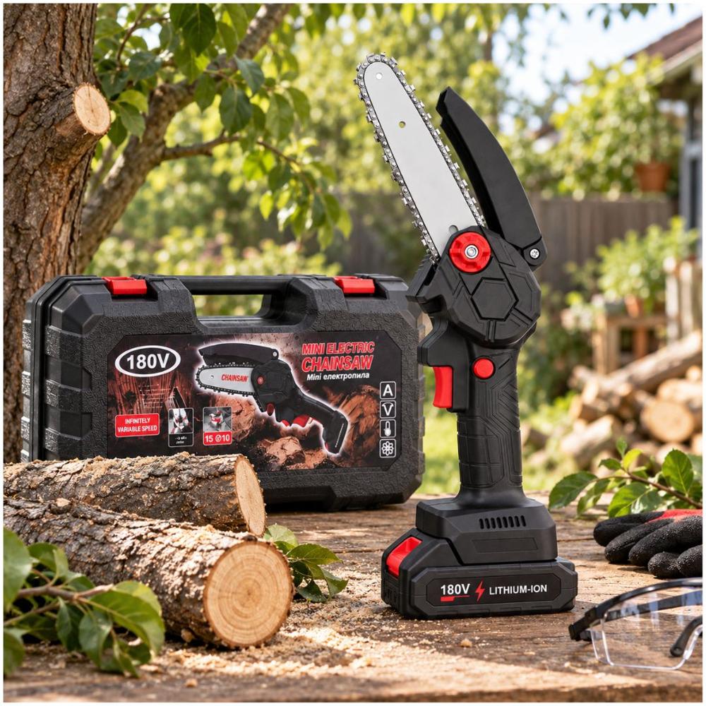 Mini Motosierra Eléctrica Inalámbrica Recargable 180V con Maletín