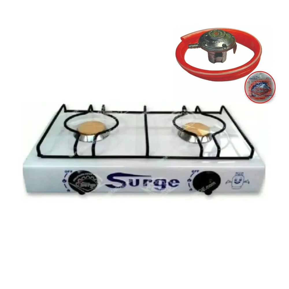 Cocina SURGE de Mesa Dos Hornillas a Gas Blanco Con Válvula de Bronce