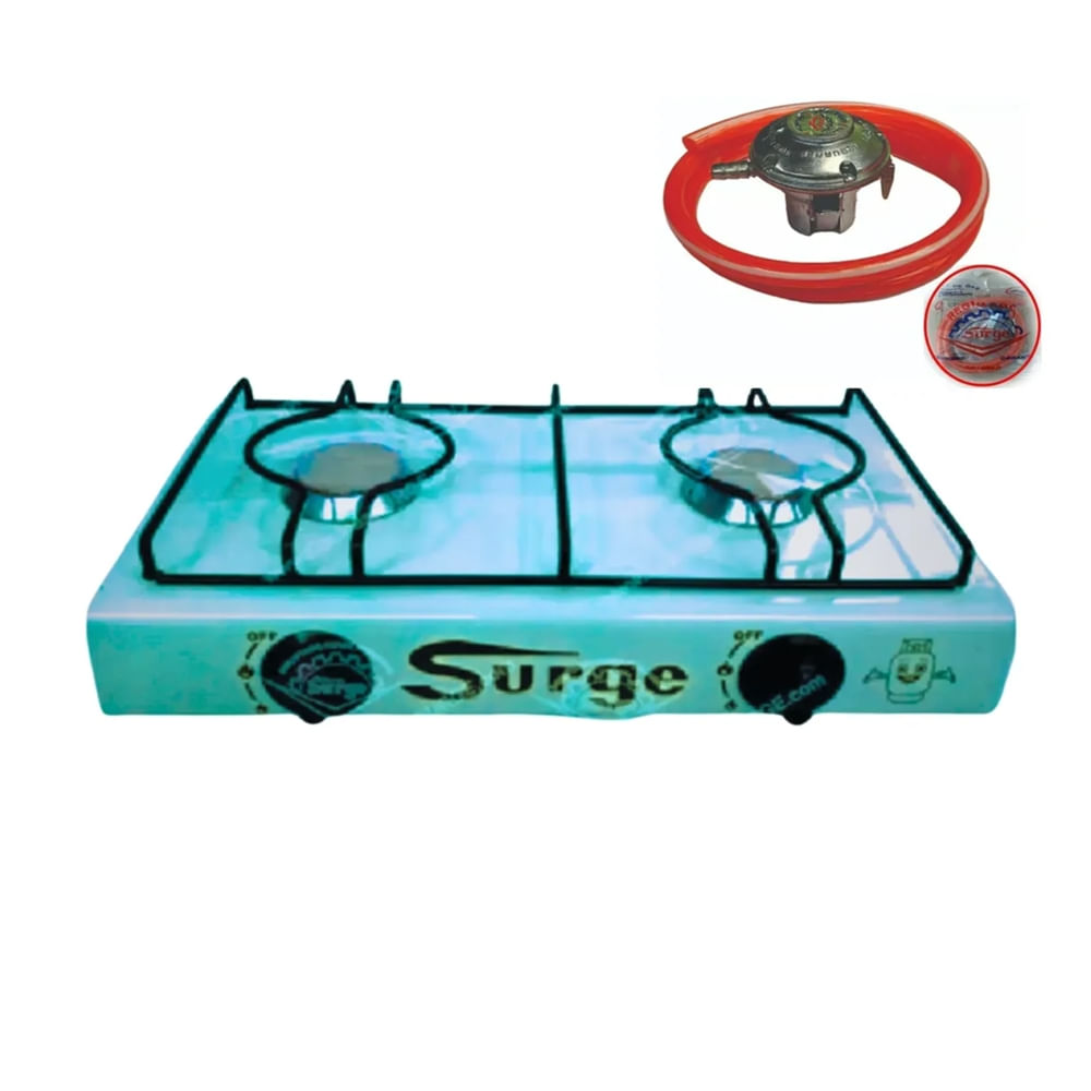 Cocina SURGE de Mesa Dos Hornillas a Gas Verde Con Válvula de Bronce