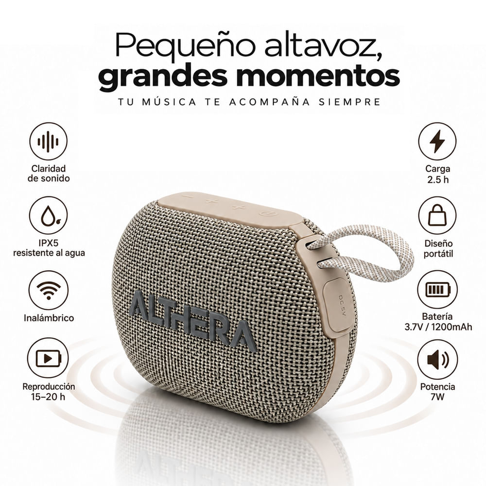 Parlante Bluetooth Althera - waterproof ipx5- 20hrs musica