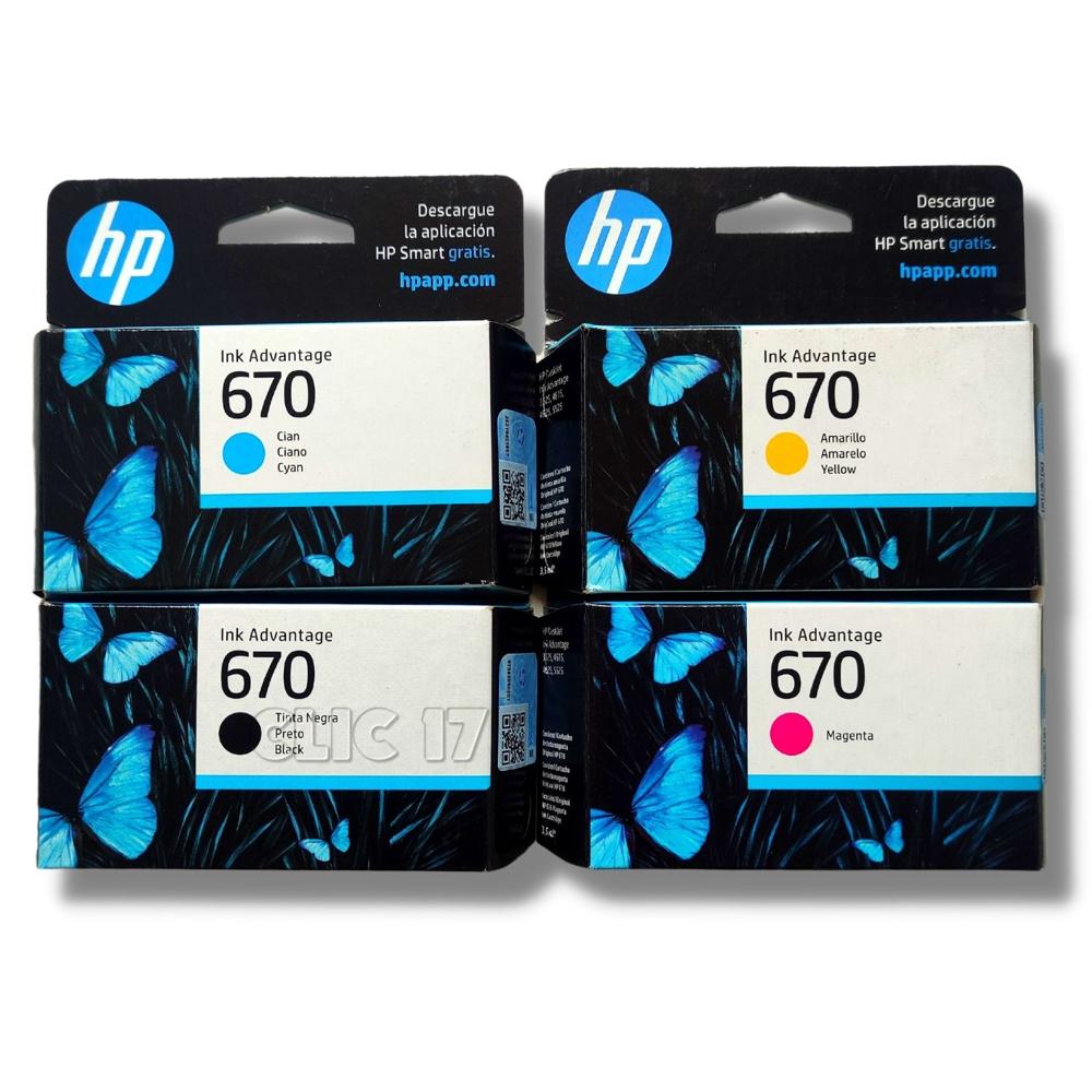 Pack Tinta HP 670 Cyan, Magenta, Amarillo, Negro Original