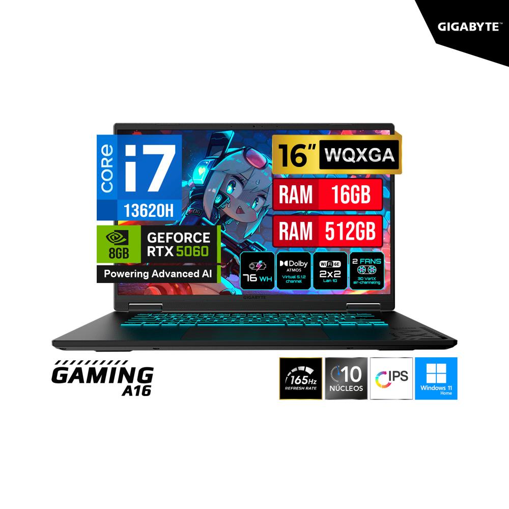 LAPTOP  GIGABYTE RPL H I7 13620H  QHD 165Hz WQXGA  16GB DDR5 512GB Gen4 RTX 5060 8GB WINDOWS 11 HOME