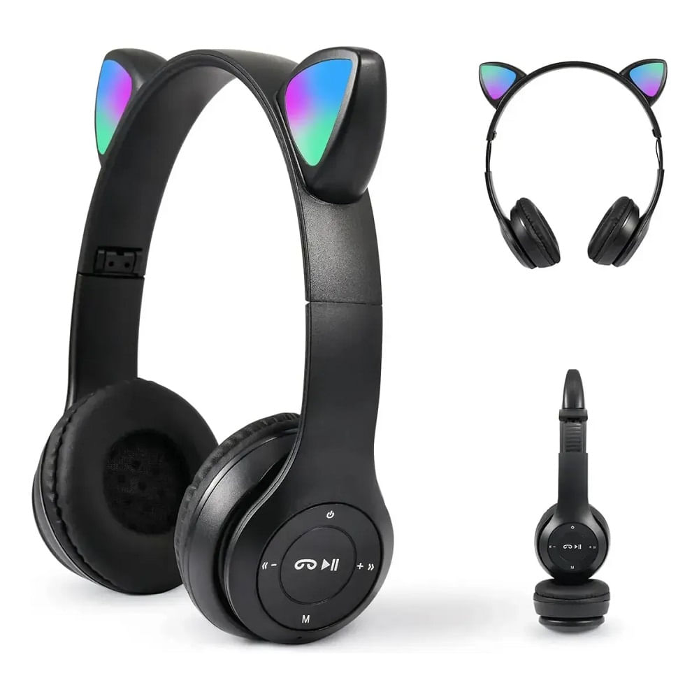 Audifono MZ47 Plegable Auriculares Estereo Inalambricos con LED Negro
