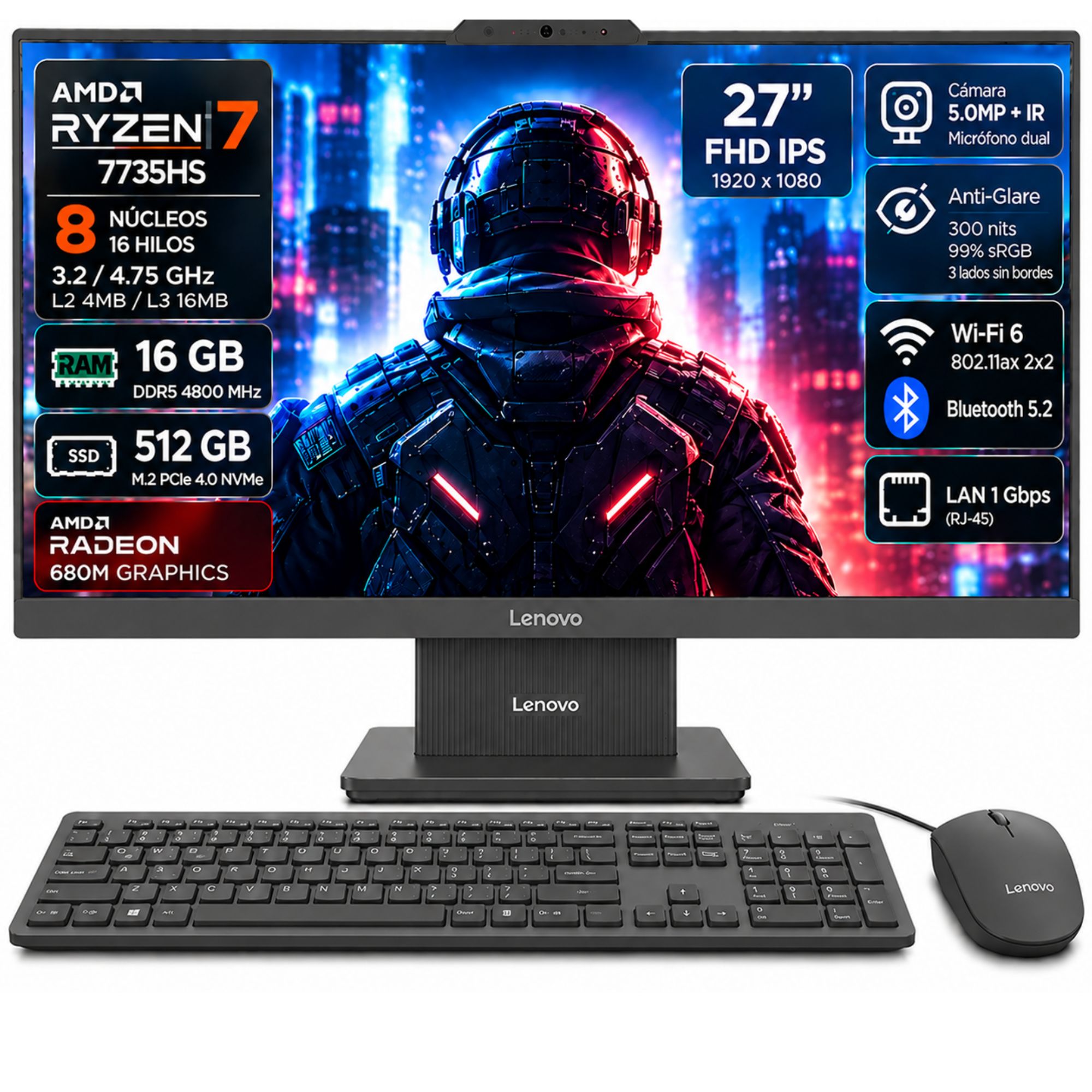 All in One Lenovo IdeaCentre 27ARR9  RYZEN 7  RAM 16GB SSD 512GB 27 FHD -F0HQ0096LD