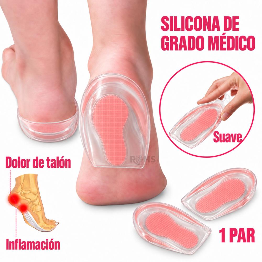 Plantillas Taloneras De Silicona Rosado Con Gel Para Talón Absorción De Impactos 2 Unidades