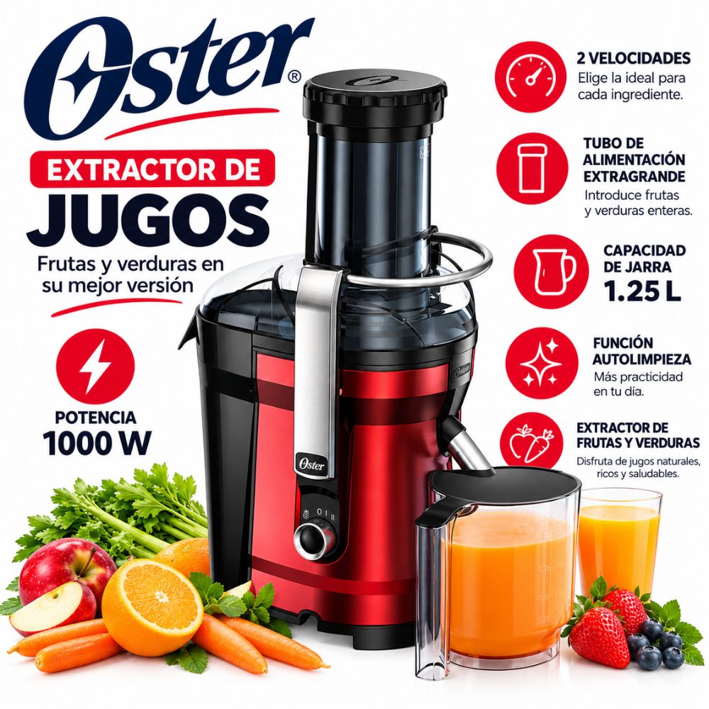 Extractor Oster  Easy CLEAN 1000W FPSTJE318R- Rojo