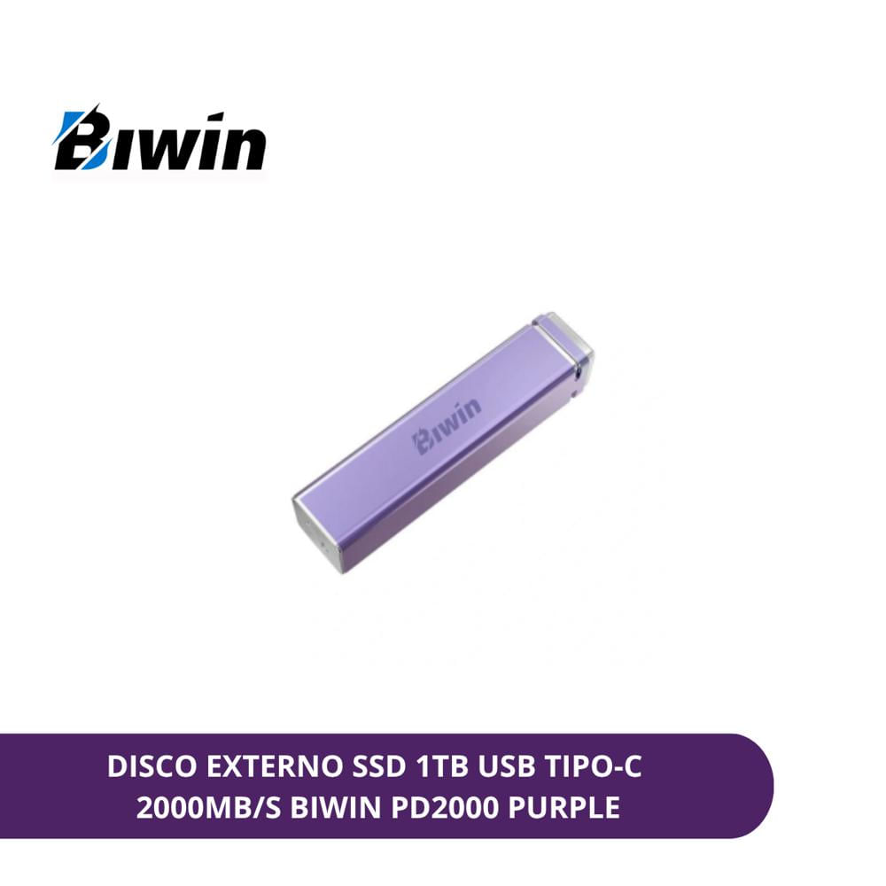 DISCO EXTERNO SSD 1TB USB 3.2 GEN 2X2 2000MB-S BIWIN PD2000 PURPLE BPD200001TB-RGZ