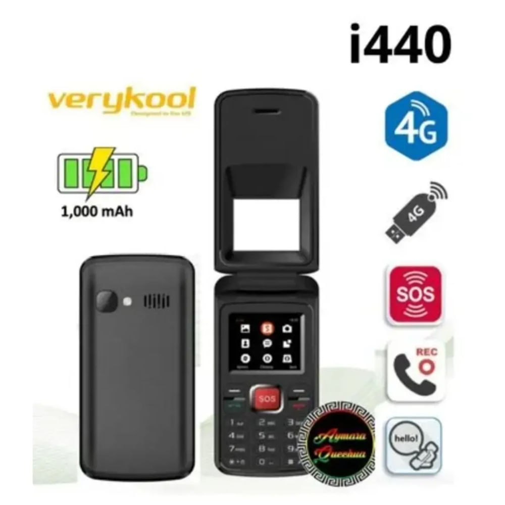 Celular Básico Verykool i440 Flip Tapa 4G Dual Sim Negro