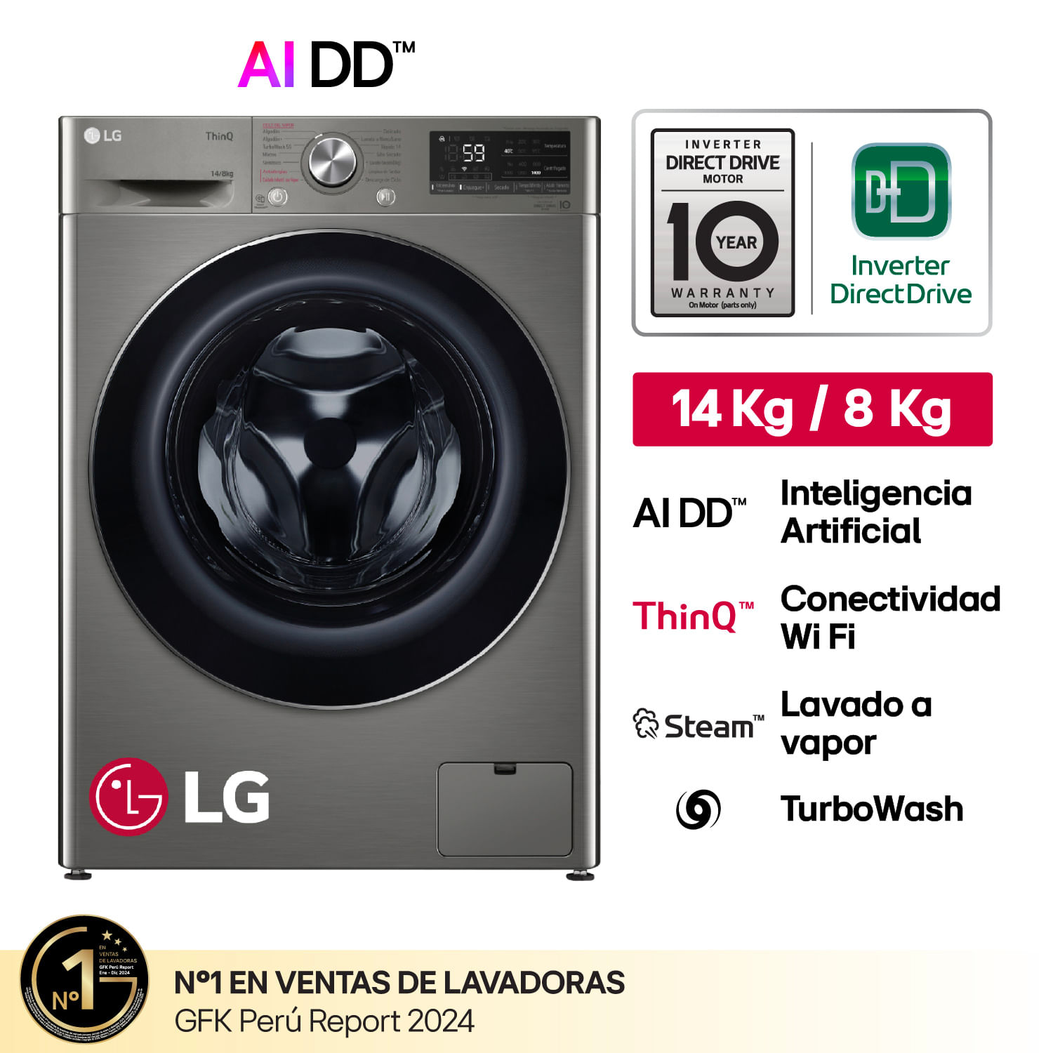 Lavaseca LG WD14PVC4S6C 14/8Kg Inteligencia Artificial Plateado