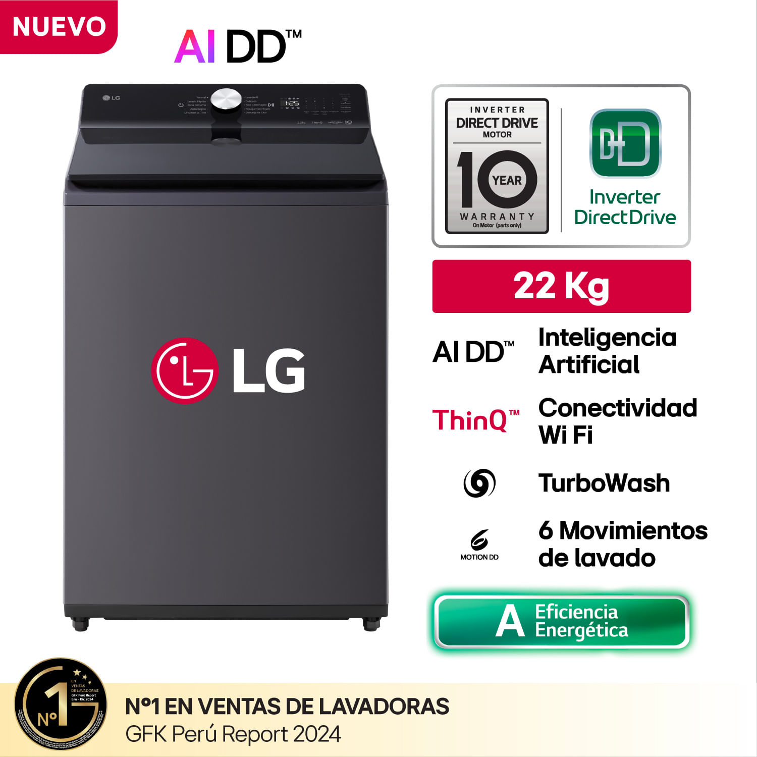 Lavadora LG WT22EGTX 22 Kg Inteligencia Artificial Grafito