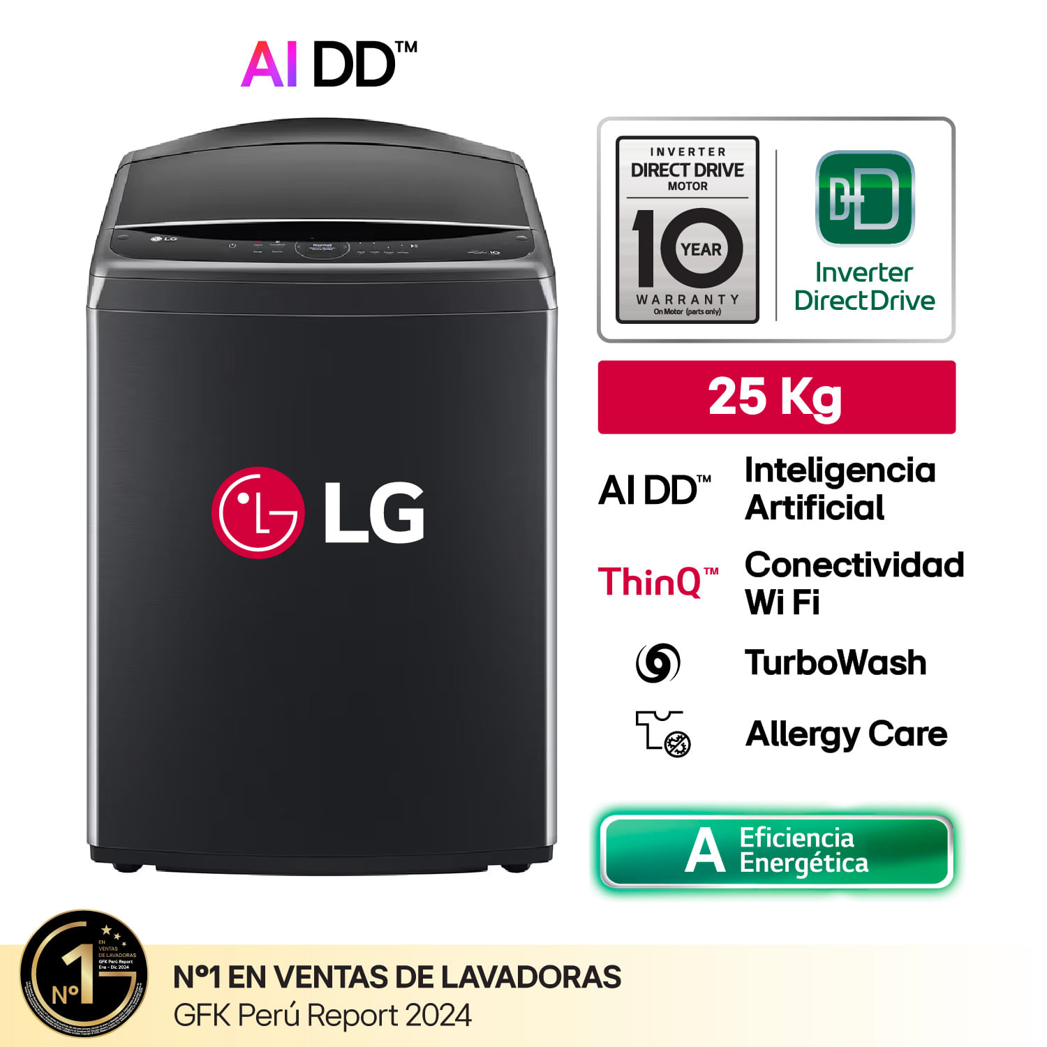 Lavaseca LG WT25PBVS6 25Kg Inteligencia Artificial Negro Plateado