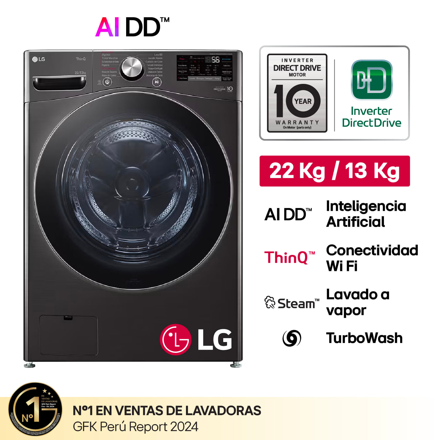 Lavaseca LG WD22BV2S6R 22/13Kg Negro Plateado