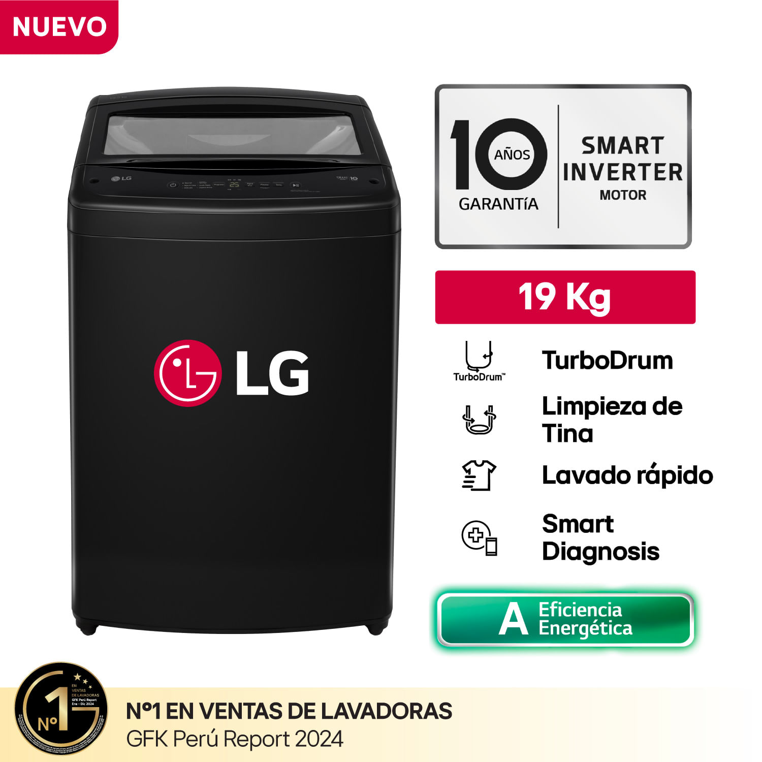 Lavadora LG WT19OBVTB 19Kg Turbodrum Carga Superior Negro