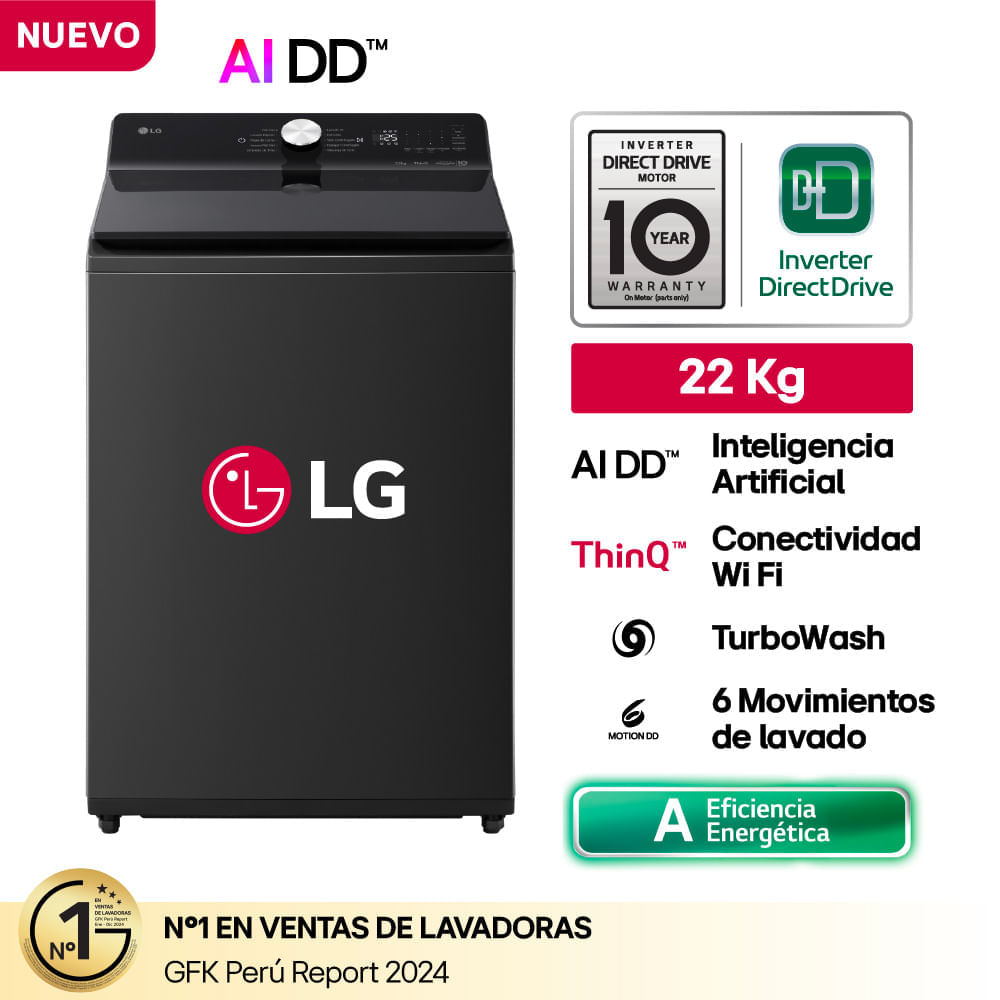Lavadora LG 22kg WT22OBTX AI DD Negro