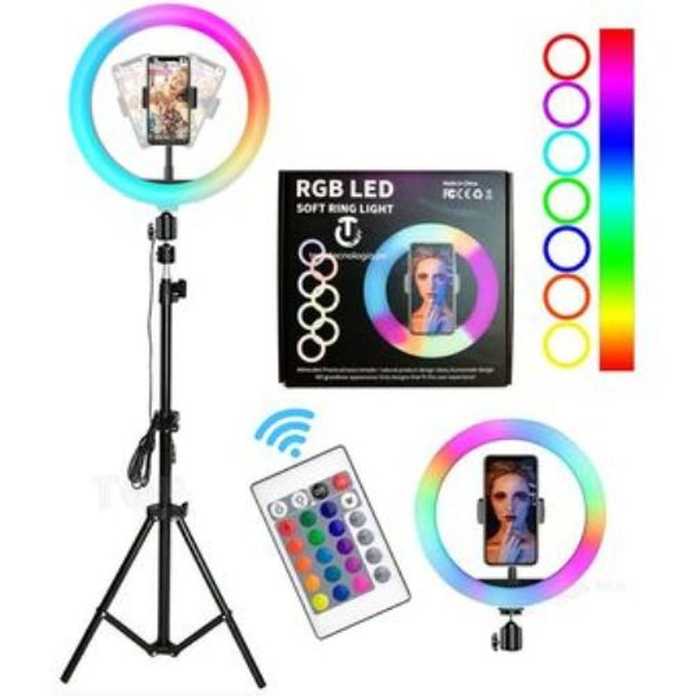 Aro Luz Led 26 Cm Multicolor + Tripode 2 Metros+ Soporte Para Celular