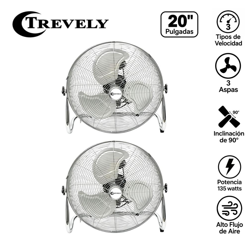 Pack 02 Ventilador Industrial de Piso Trevely VT-208 20 Pulgadas 135 Watts 3 Velocidades
