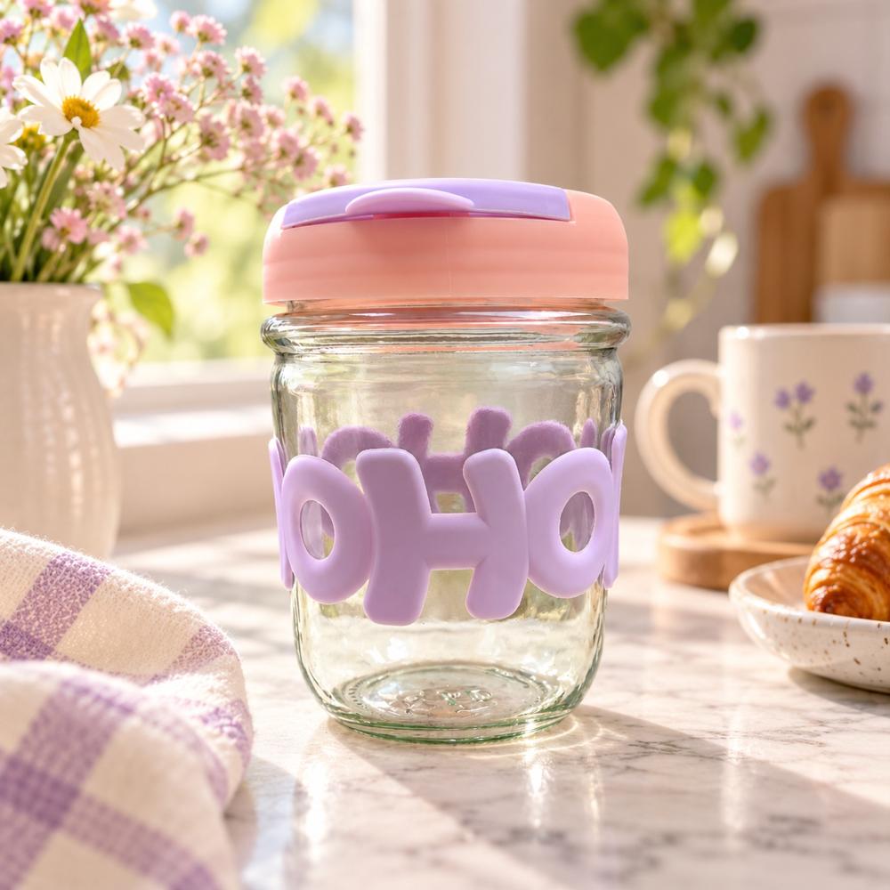 Vaso HoHo- Vaso de Vidrio con Tapa y Sorbete 400ml