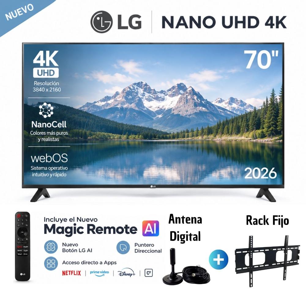 Televisor LG 70 NANO 4K UHD AI Smart TV 70NU850BPSD 2026 con Antena Digital y Rack Fijo