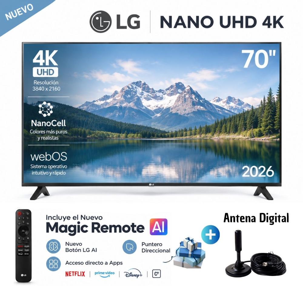 Televisor LG LED 70 Pulg UHD 4K ThinQ AI 70NU850BPSD y Antena Digital