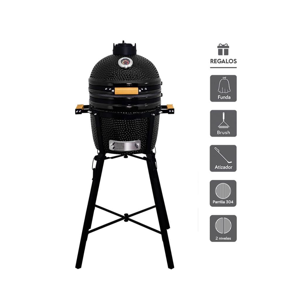 Kamado Granada 15 Negro con divide and conquer más 4 accesorios - Grillcorp