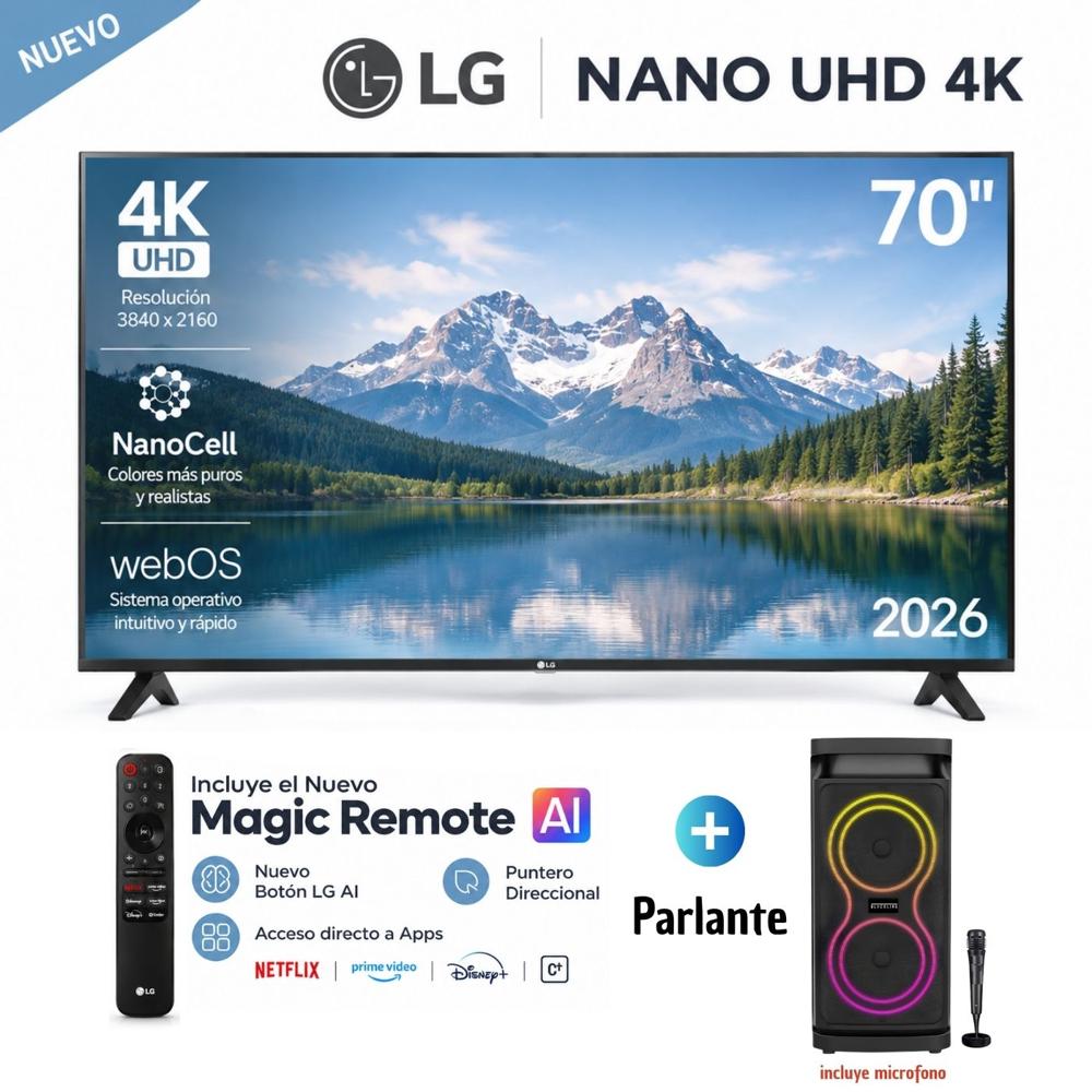 Televisor LG 70 NANO 4K UHD AI Smart TV 70NU850BPSD 2026 y Parlante