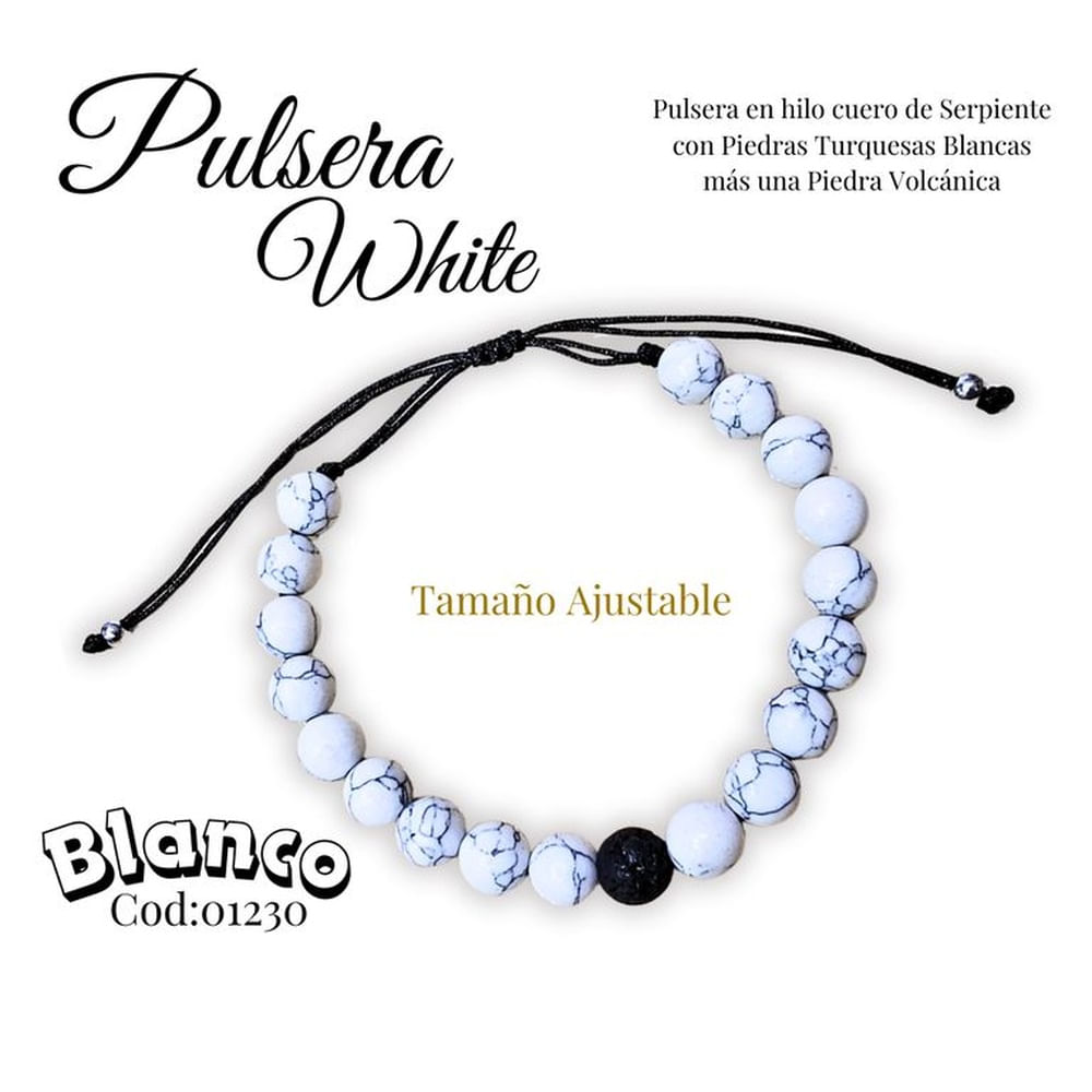 Pulsera StoreWide Piedras Turquesas Blanca con Piedra Volcanica