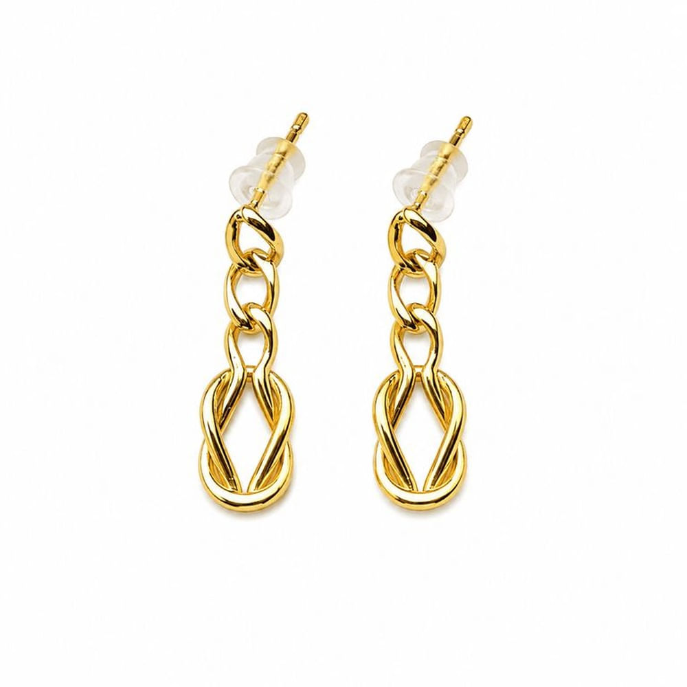 Aretes Eslabón Entrelazado de acero enchapado en oro de 18k