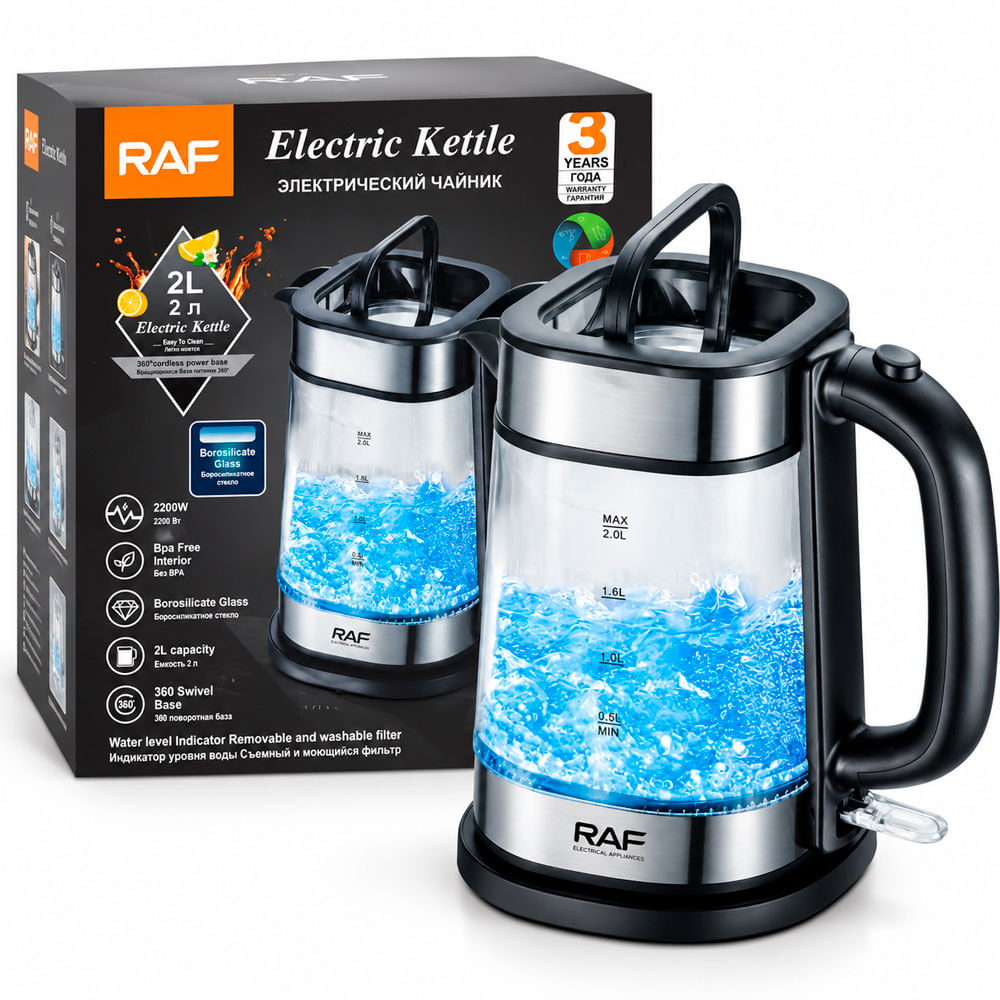 Jarra Eléctrica RAF 2 Litros Vidrio Hervidor de Agua 2200W