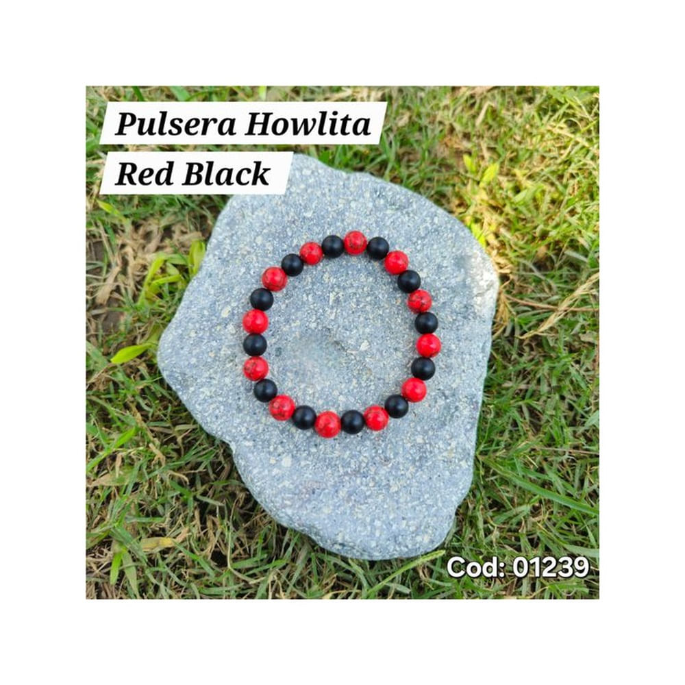 Pulseras StoreWide Piedra Howlita Roja con Piedra Onix