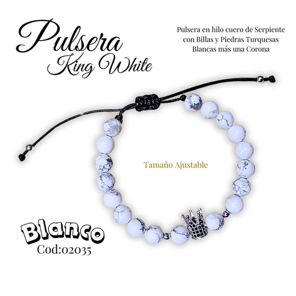 Pulsera en Piedras Turquesas Blanca con dije de Corona