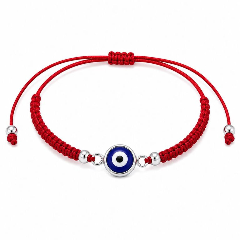 Pulsera de Plata con Ojo Turco Azul y Hilo Rojo  Amuleto de Protección