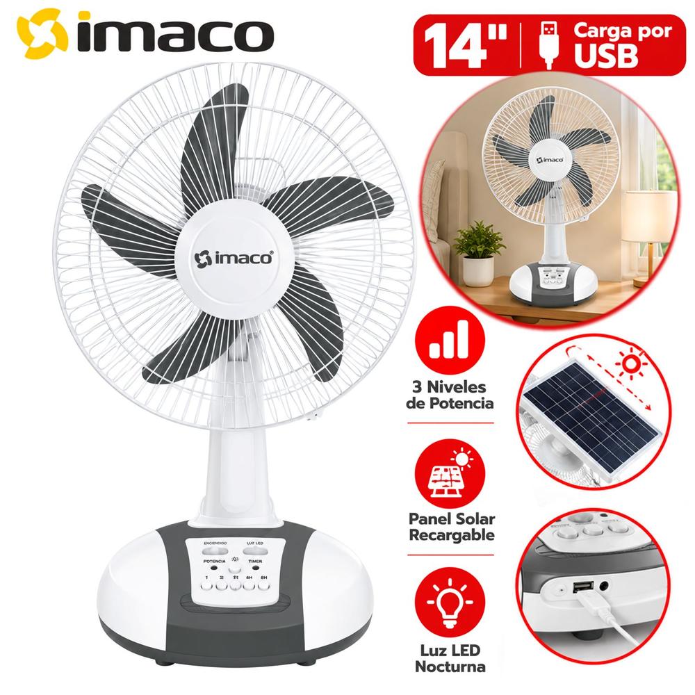 Ventilador Imaco 14"" Solar Recargable de mesa FAN1418SOL