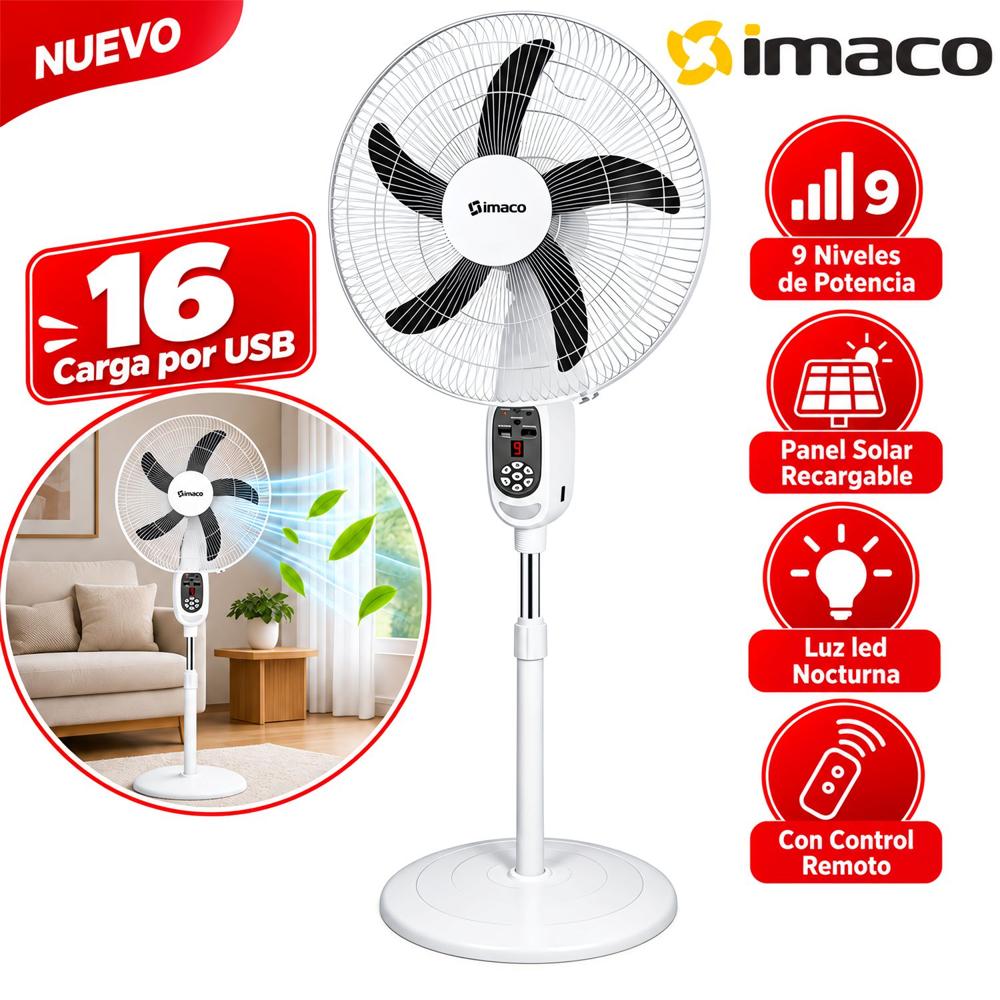 Ventilador Imaco 16"" Solar Recargable de Pedestal FAN1618SOL