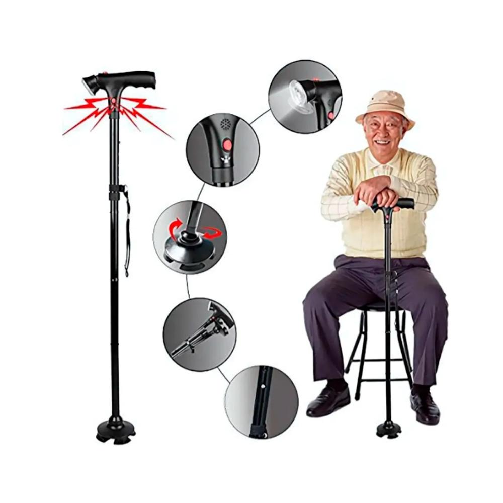 Bastón Plegable Ajustable Con 5 Niveles De Altura Y Linterna