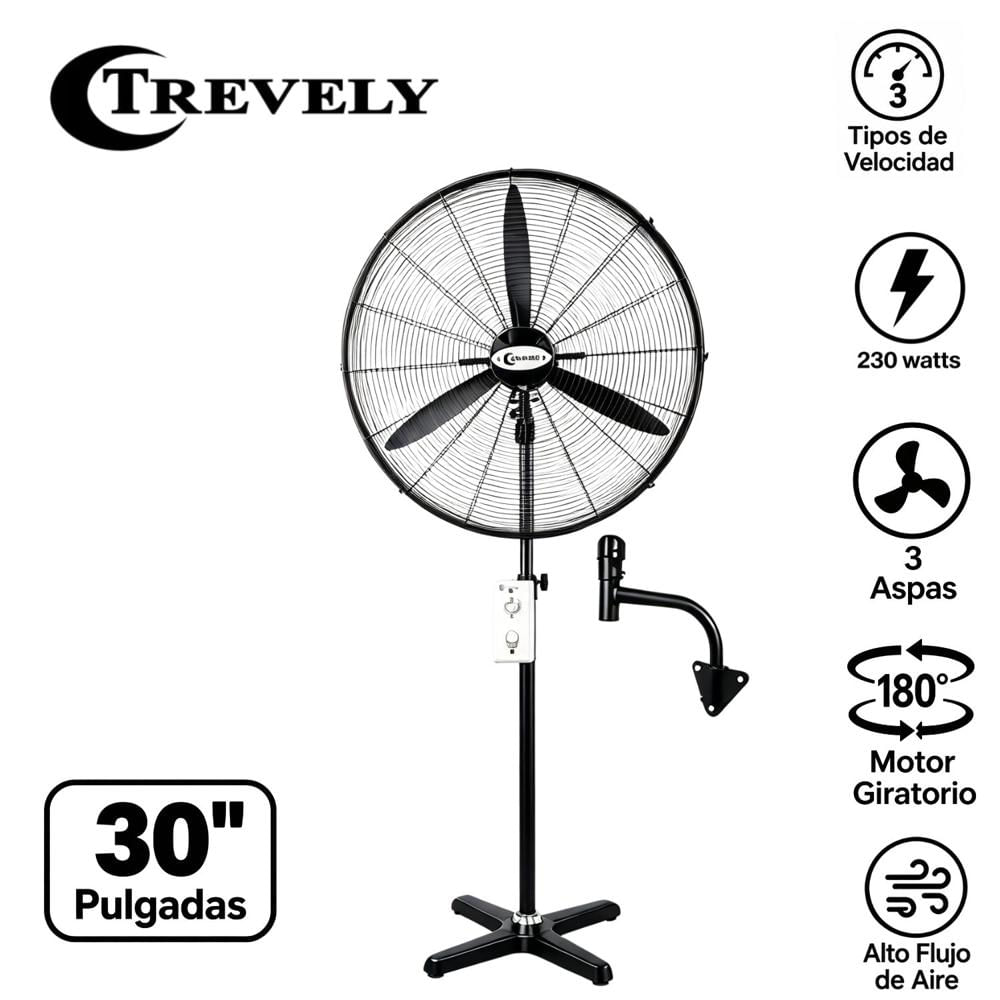 Ventilador Industrial Trevely VT-30A 2 en 1 Piso y Pared 30 Pulgadas
