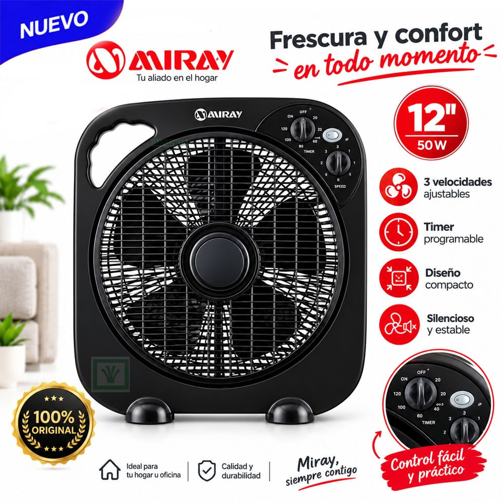 Ventilador Circulador 12 VMC-1052 Negro