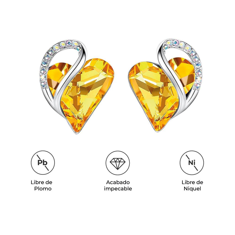 ARETES INFINITY LOVE CORAZÓN INFINITO CON CRISTAL NATAL AMARILLO