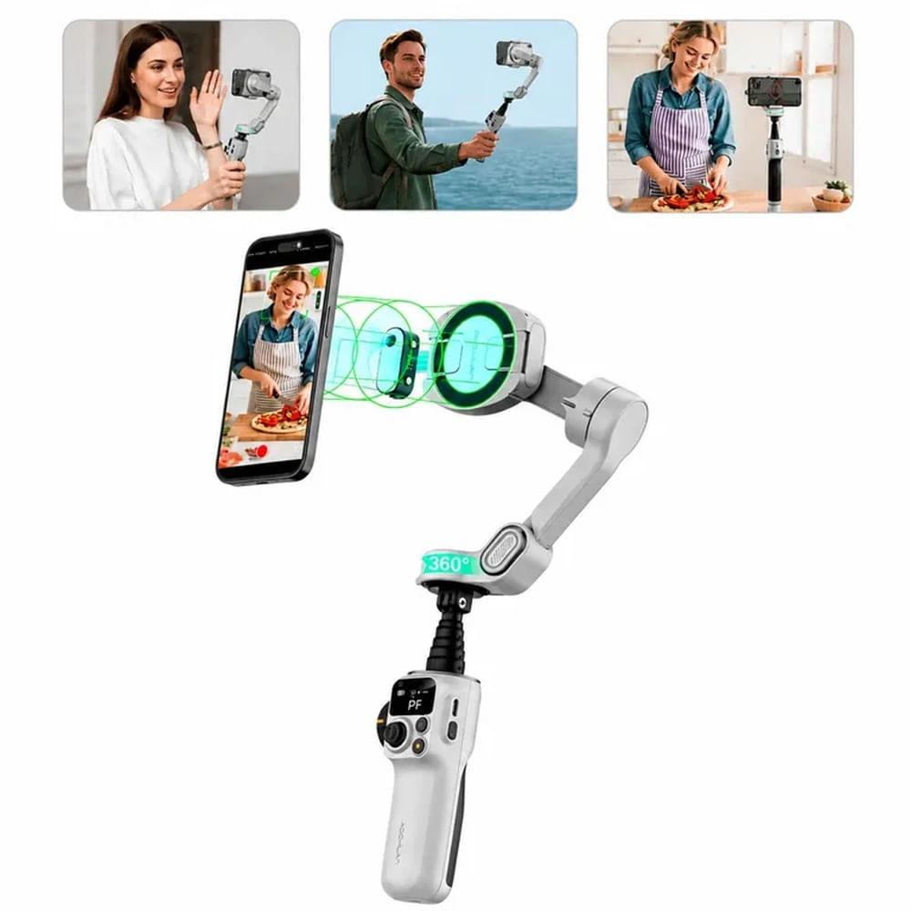 Estabilizador AOCHUAN Smart P2 con IA 360° Luz LED y Seguimiento Automático