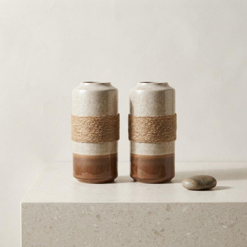 Set x2 Jarrones Decorativos Boho Terra Marrón 11x22 cm  ZALMOHADAS