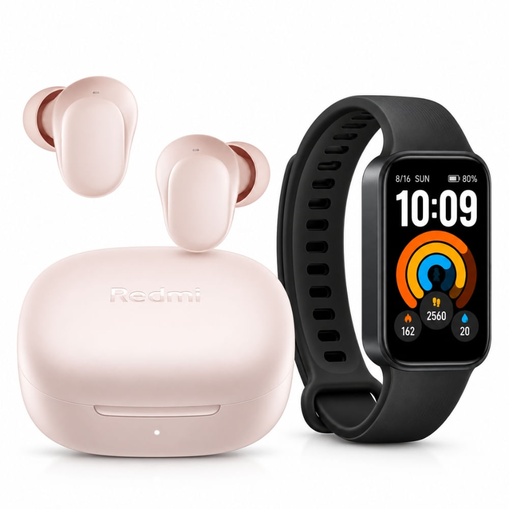 Combo Xiaomi Audífonos Redmi Buds 6 Play Rosado Más Smart Band 11 Active Negro