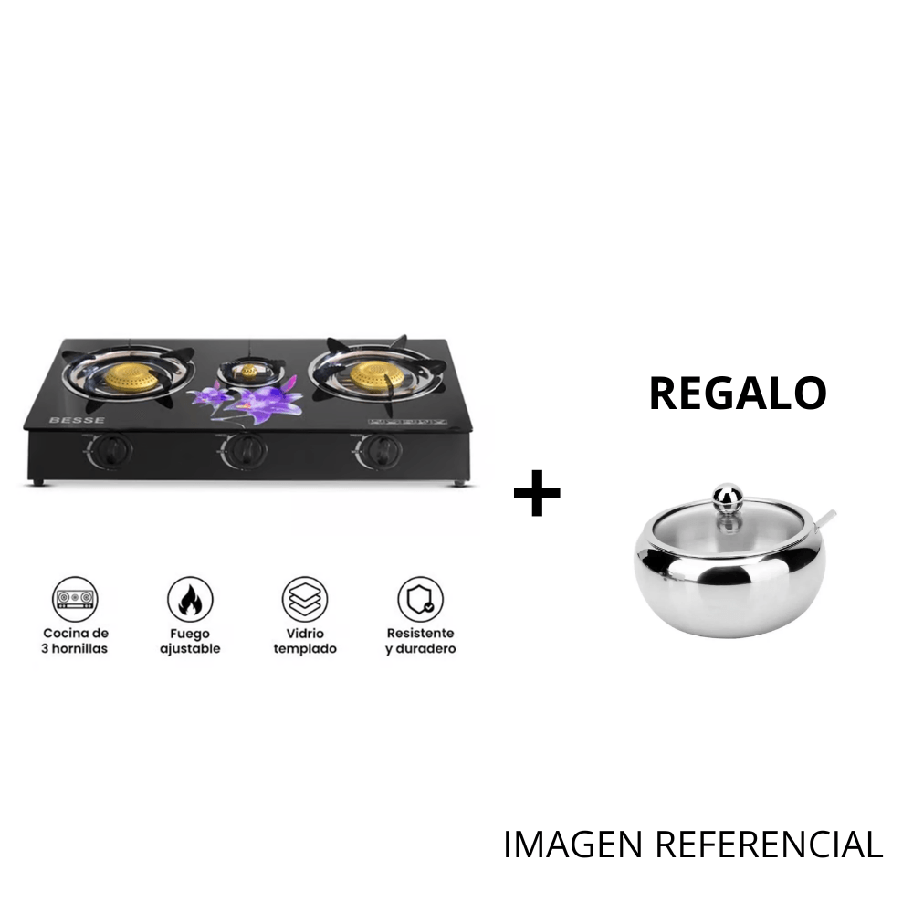 Cocina de mesa a Gas de 3 Hornillas vitrocerámico MAS REGALO