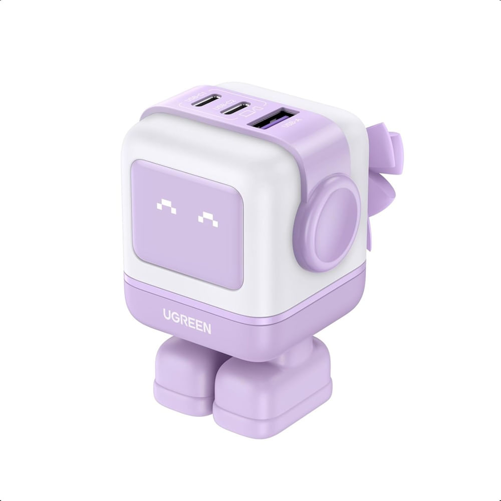 Cargador UGREEN Uno RG 65W GaN Con 2 USB-C  USB-A Carga Rápida Y Diseño Robot