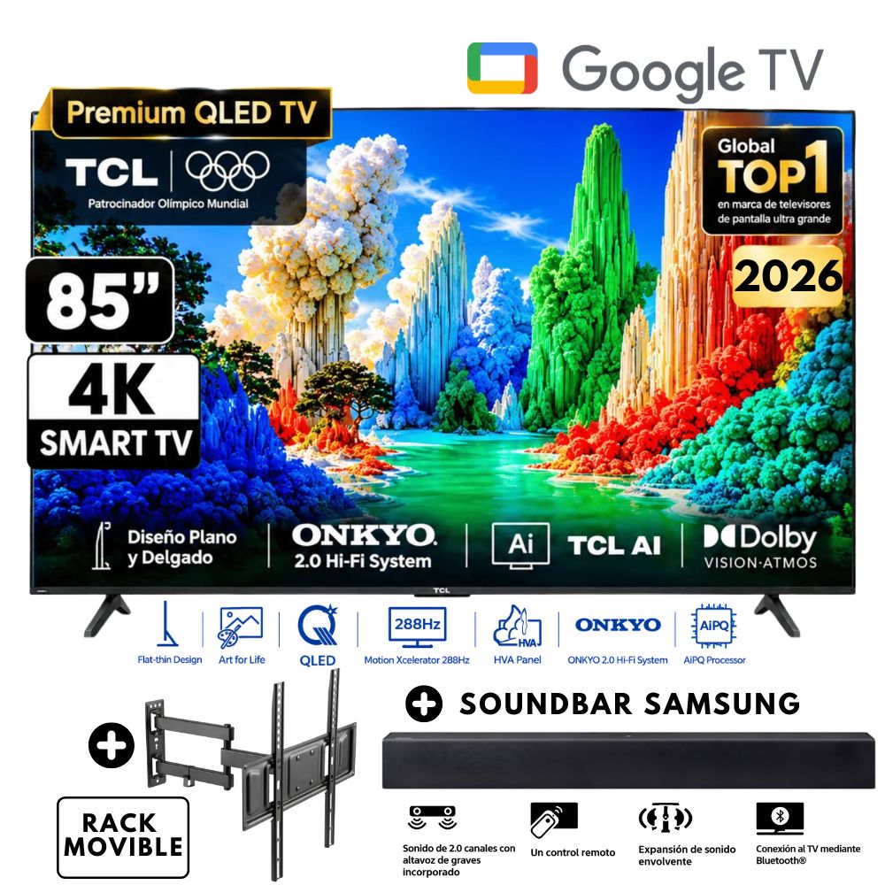 Televisor TCL 85 Qled Premium Ultra HD 4k Google TV 85A400 - Soundbar samsung