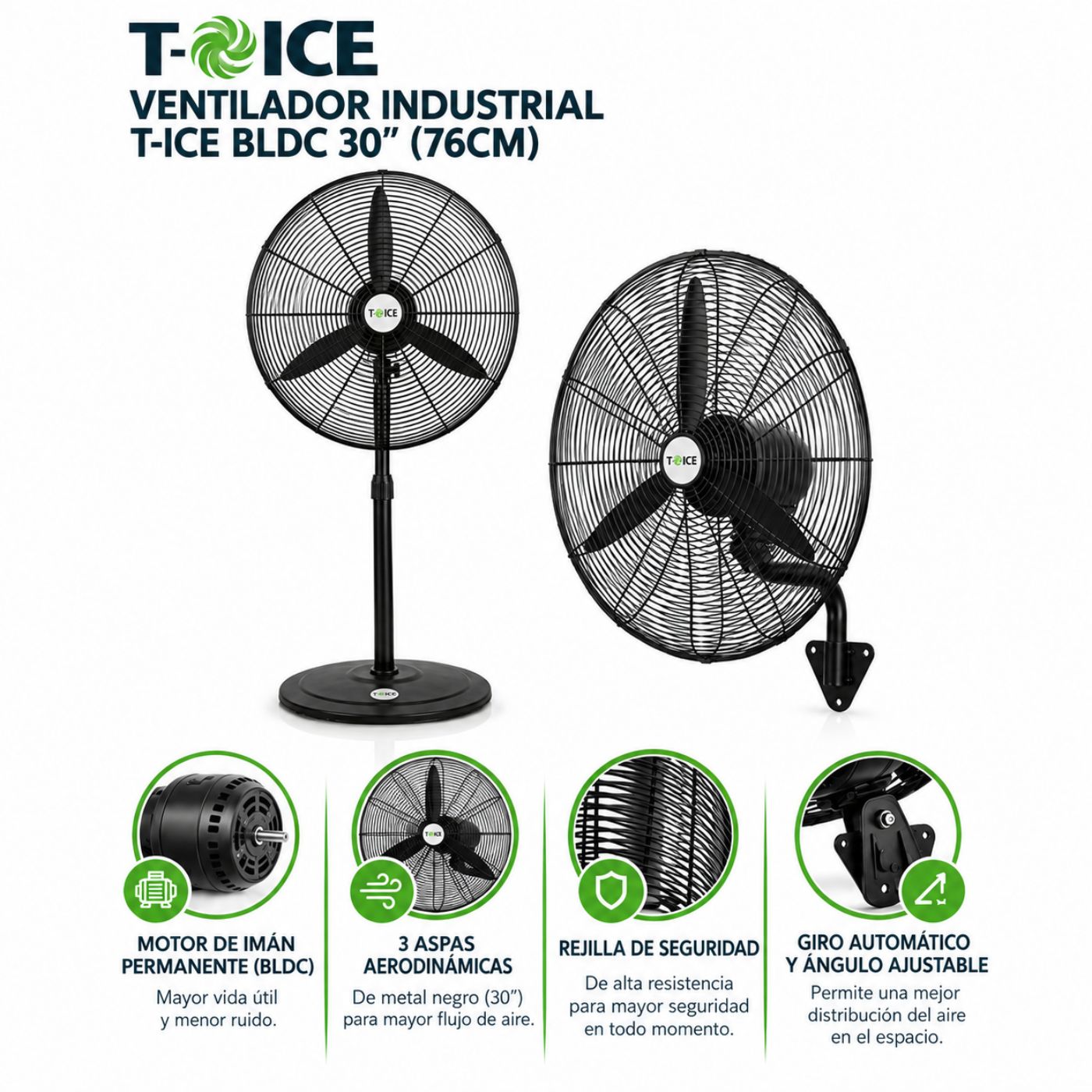 Ventilador Industrial T-ICE 30'' Pulgadas MFJ-C75F NEGRO