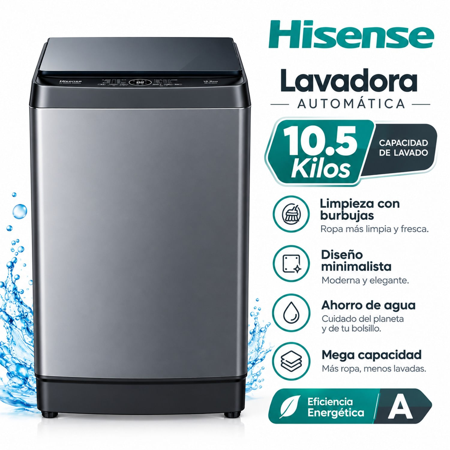 Lavadora Hisense 10.5 kg Carga Superior WT3K1131UT Gris Oscuro